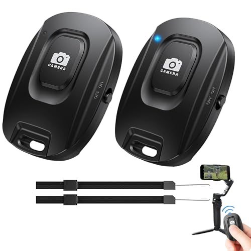 Télécommande Bluetooth Selfie sans Fil 2pcs – Portée 50m Easy to Pair, Déclencheur Photo Compatible avec iPhone Android Caméras, Fingertip Wireless Bluetooth Remote Control avec 2 Cordons