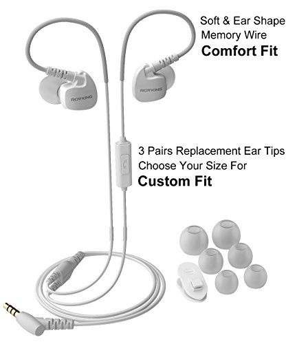 Rovking Wired Sweatproof Earhook In Ear Sport Workout Headphones Noise Isolating Over Ear Earbuds With Microphone For Running Jogging Gym Exercise Earphones For Android Cell Phone Mp3 White #TOP5