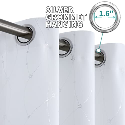 Image of BGment Star & Lines Pure White Room Darkening Curtains 84 Inch Length 2 Panels Set, Thermal Insulated Privacy Grommet Window Drapes for Kids Boys Bedroom, 52 x 84 Inch
