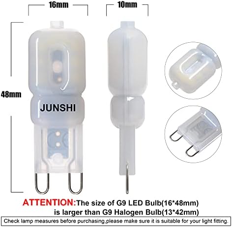 JUNSHI G9 LED Bulb,2.5W to 20W,6500K Cool White, 220 Lumens,AC220-240V LED Light Bulb,Pack of 6