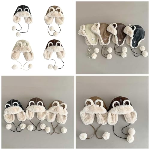 Kids Winter Earflap Hat Bear Ears Designs Winte Warm Hat PU Leather Windproof Warm Lining Adjustable Strap Ages 6 to 122
