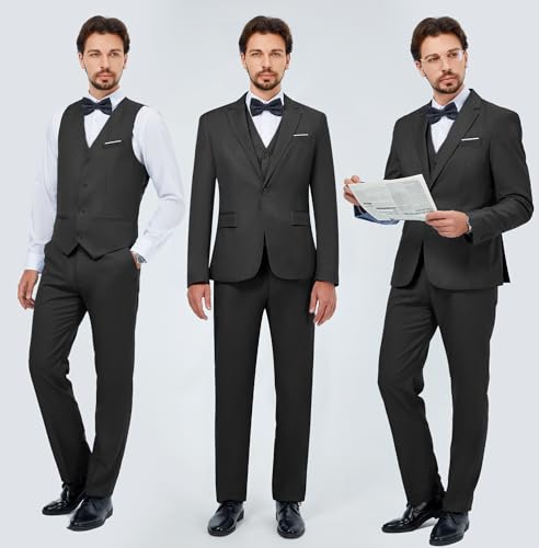 image for MAGE MALE Men's 3 Pieces Suit Elegant Solid One Button Slim Fit Single