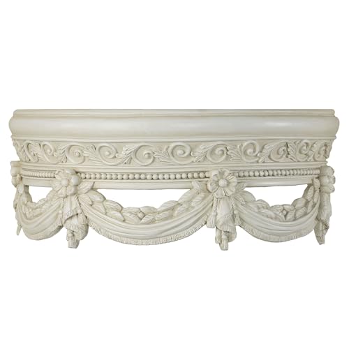 Touch of Class Antique Ivory Swag and Bow Wall Teester Bed Crown | Ornate Canopy | Acanthus Leaves, Scrollwork, Floral, Beaded | Removable Rod for Drapes, Sheers | Elegant Traditional Classical