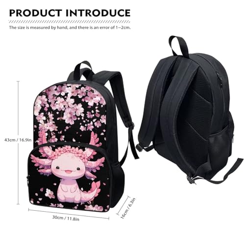 Tuoxiukan Axolotl Backpack For Girls 4th Grade Cherry Blossom School Backpack For Teen Girls Bookbag Lightweight Zipper Schoolbags Large Capacity 17 Inch Kids Casual Daypacks Rucksack4