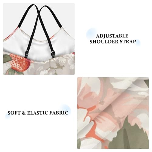 Girls One Piece Swimsuits Strawberries and Flowers Pattern Sport Halter Swimwear Beach Bathing Suit,7-8T3