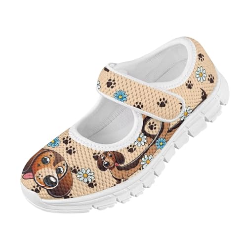 JoyLamoria Toddler/Little Kids Gilrs Slip on Flat Shoes Cute Dachshund Pattern Mary Jane Sneakers School Party Canvas Shoes4