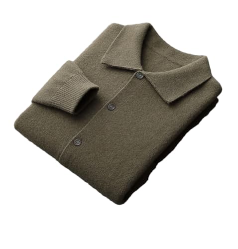 Men's Cashmere Sweatercoat Buttoned Cardigan Polo Collar Wool Knitwear Pocket Soft Casual Top Olive EN8 S