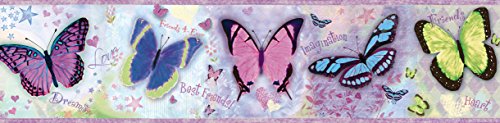 Chesapeake BBC94062B Kingston Butterflies Toss Wallpaper Border, Purple