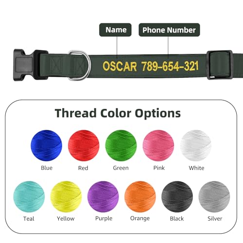 Hundehalsband Personalisiert mit Namen und Telefonnummer Bestickt für XS Kleine Mittlere Große Hunde(Armeegrün)