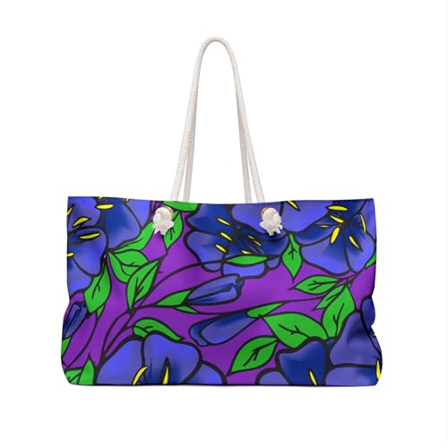 Weekender Bag Vibrant Floral Design with Purple and Blue Blooms2