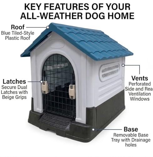 Image of Petarchi Dog House for Medium Dogs with Mat - Weatherproof, Durable, Easy-Clean Plastic Hut Shelter | Outdoor & Indoor Pet Kennel for Beagle, Cocker Spaniel, Indie & Small to Medium Breeds