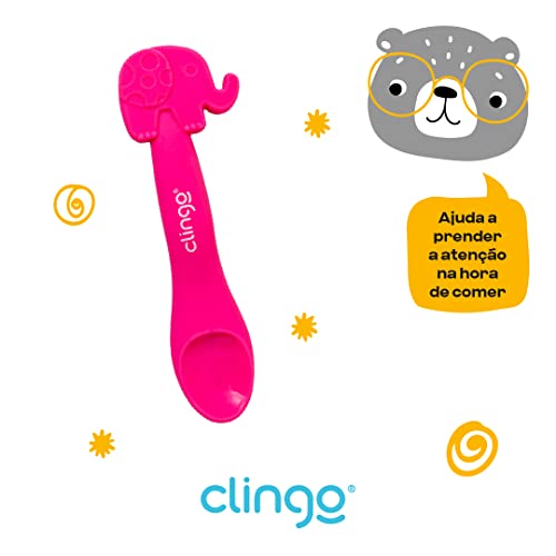 Clingo Colher Em Silicone Animaizinhos Colors - Elefante Rosa