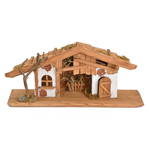 matches21 HOME & HOBBY Weihnachts-Krippe 38 x 17 cm - Kleine Holz-Krippe als innen Fensterdeko Tisch-Krippe