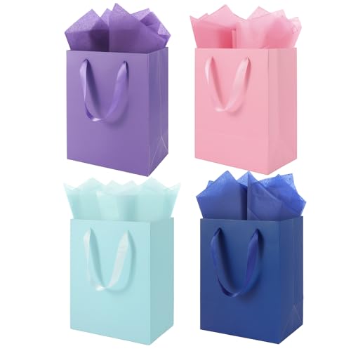 Epoesch 4 Pack Medium Gift Bags With Handles and 8 Tissue Paper Size 8 X 5 X10 Inch Paper Bags for Birthday Party Baby Shower Wedding Favors or Mothers Day Fathers Day