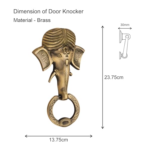 Image of COMPASS Pagdi Ganesh Design Brass Home Decor | Door Decor | Door Knocker with Antique Finish | 9.3 inch | Pack of 1