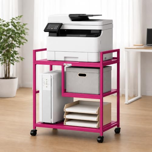 Image of WINSTAR Printer Stand, Solid & Sturdy, Modern Contemporary Look, Space Saving, Made in India (Fuchsia Pink, 3 Tier Split Shelf)