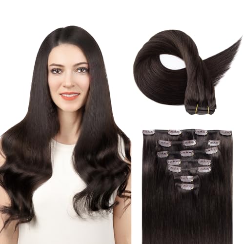 Extensions cheveux naturels à clip marron pour cheveux fins et plats