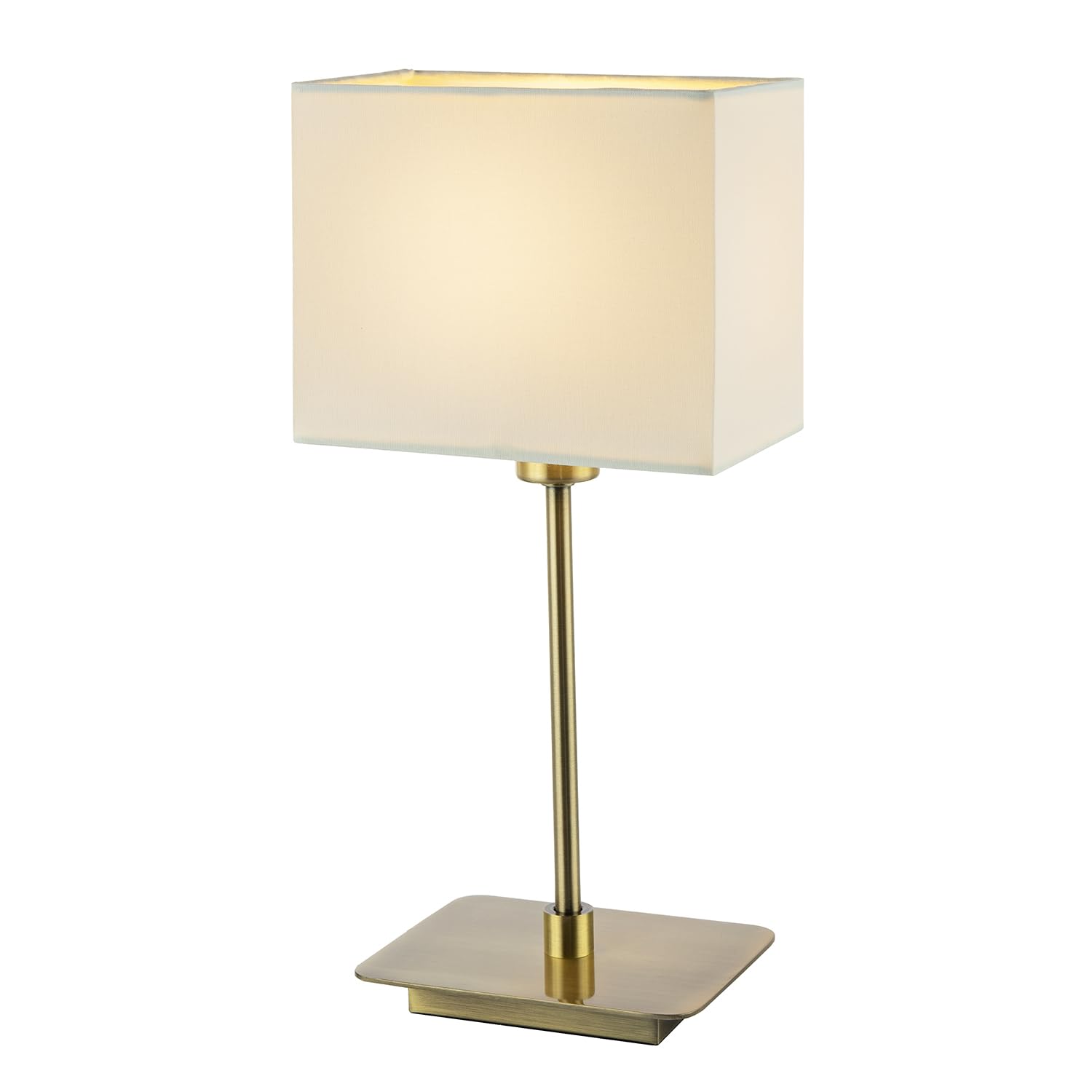 Happy Homewares Contemporary Antique Brass Bedside Table Lamp with White Cotton Fabric Shade | 33cm x 16cm x 10cm | 1 x 7w | Inline Cable Switch