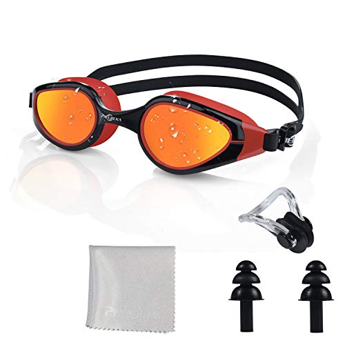 PHELRENA Gafas de natación, antivaho, sin fugas, protección UV, a prueba de roturas, gafas de natación transparentes de visión amplia para triatlón