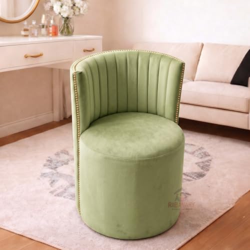 Image of Luxury Velvet Ottoman Chair Pouffe Stool-Modern Round Soft-Padded Chair for Dining Room, Living Room /Cafeteria Seating /Bedroom and Dressing Area /Ottoman with Backrest (Pista Green)
