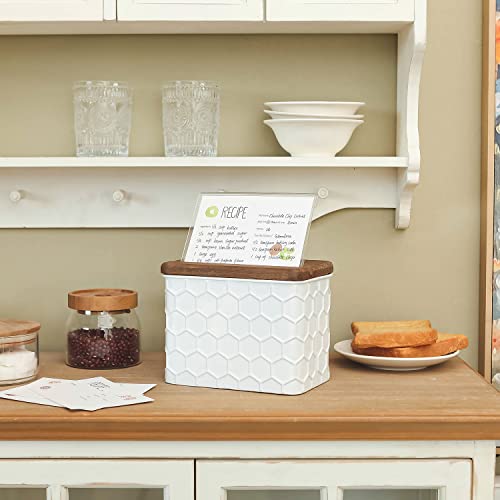 Nikky Home Kitchen 4X6 Metal White Recipe Box With Cards And Dividers, Honeycomb Embossed Pattern #TOP7