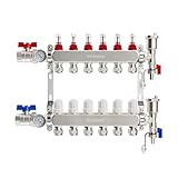 VANCOCO Collettore di Calore Radiante a 6 Circuiti con Eurocone 3/4 (16 x 2 mm), Distribut...