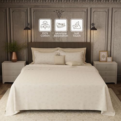 Image of BOUTIQUE LIVING Platinum Pulse Manchester 100% Cotton 800 TC Beige Floral King Bedding Set