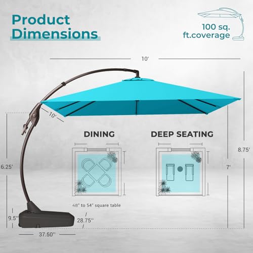 Image of Grand patio 10x10 FT Sunbrella Cantilever Square Umbrella with Base, Aruba