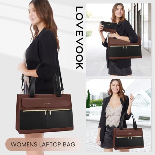 Image of LOVEVOOK Laptop Bag for Women, Black- Brown