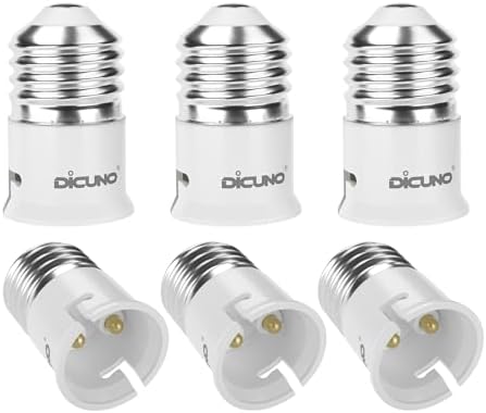 DiCUNO E27 to B22 Socket Converter, Lamp Base Adapter for LED Bulbs, 6 Pcs