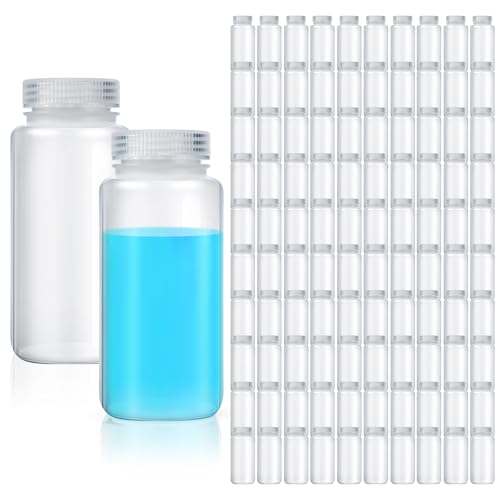 Hoolerry 48 Pcs Plastic Sample Bottles Laboratory Grade Polypropylene Wide Mouth Reagent Bottles Clear Liquids Storage Containers with Lids Leak Proof Containers for Lab Classroom (16oz/ 500ml)