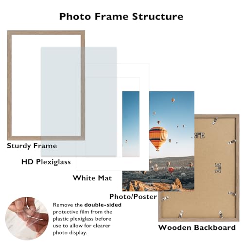 Image of JCJMY 16.5x23.4 A2 Picture Frame Rustic Brown with 11.7x16.5 A3 Mat, Display Photo 11.7x16.5 with Mat or 16.5 x 23.4 Without Mat, Wall Hanging Large Frame with Plexiglass, Rustic Brown
