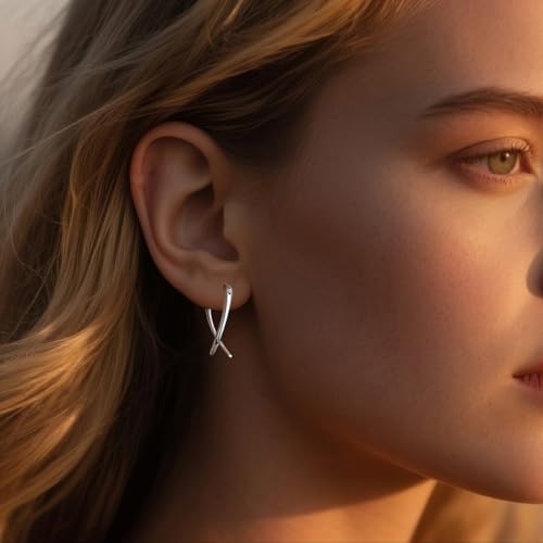 SLUYNZ 925 Sterling Silver X Hoop Earrings for Women Teens Minimalist Hoop Earrings Huggie2