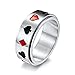 INRENG Stainless Steel Anxiety Ring Spinner Ring for Men Women Anxiety Relief Poker Playing Cards Pattern Fidget Rings Silver Size 8