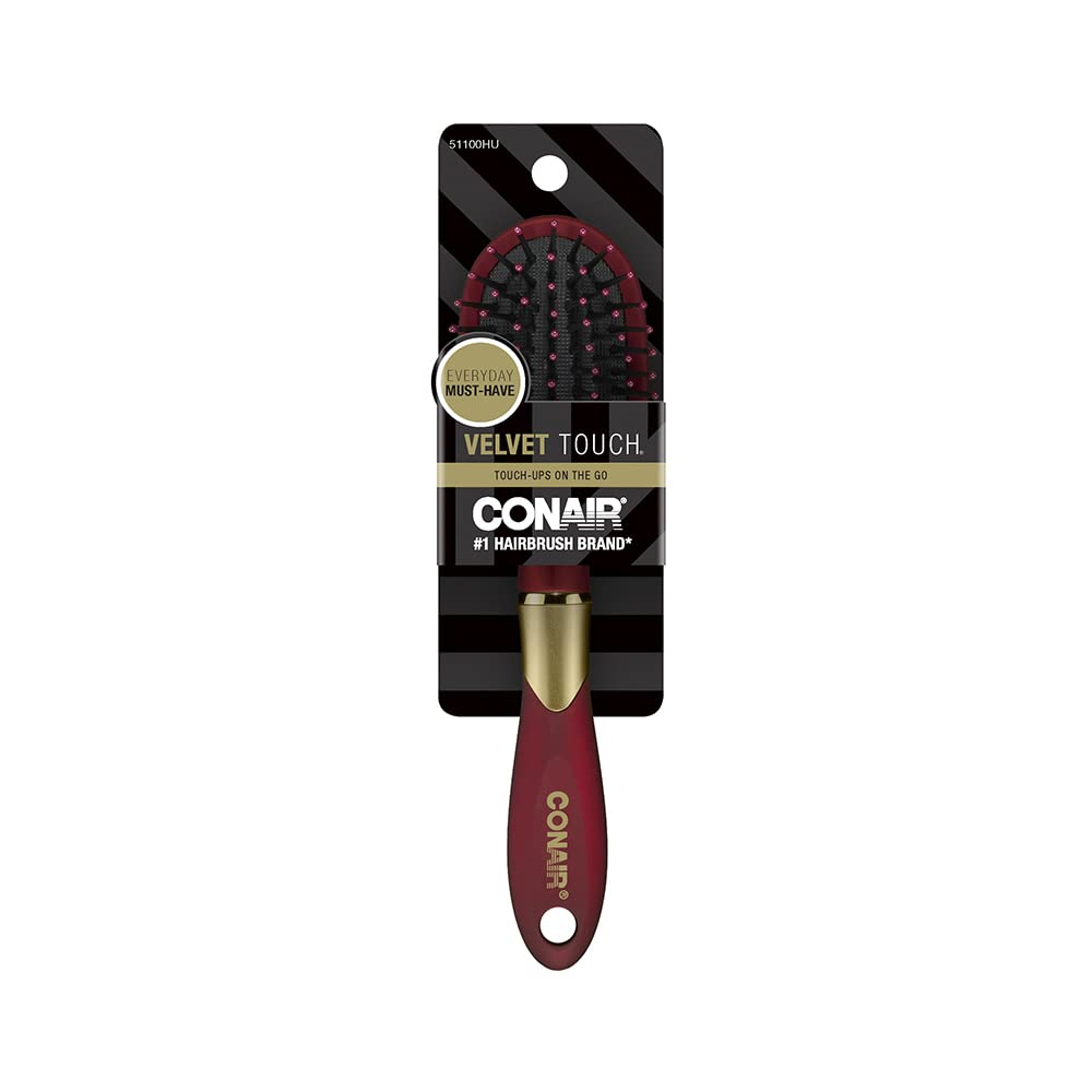 Conair Velvet Touch Travel Hairbrush, Hairbrush for Men and Women, Cushion Base Hairbrush for Everyday Brushing with Soft-Touch Handle, Color May Vary, 1 Count : Hairbrush Purse Size : Beauty & Personal Care
