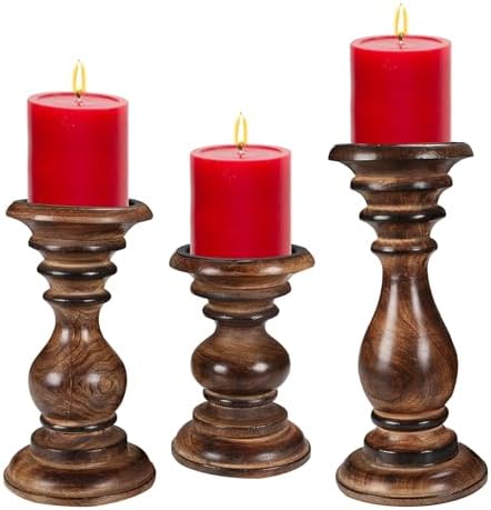 Candle Holders Set of 3 (10",8" & 6" Height)_Burnt Finish,Pillar ...