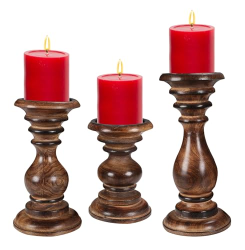 The Wooden Town Candle Holder Stand Set of 3 – 10", 8", 6" Burnt ...
