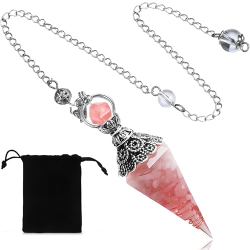 NJCXOLA Colgante de piedra preciosa, péndulo de piedra preciosa, piedra curativa, joyería de piedra preciosa hexagonal natural para rituales de brujería y adivinación.