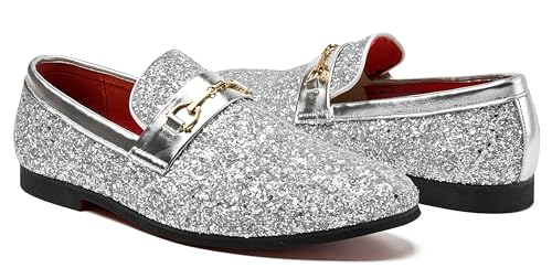 Image of Men Loafer Metallic Textured Slip-on Glitter Sequins Fashion Wedding Dress Shoes Golden