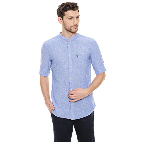 Image of US Polo Association Men's Solid Regular Fit Button Down Shirt (USSH6039H Grey, Blue and Red 3XL)
