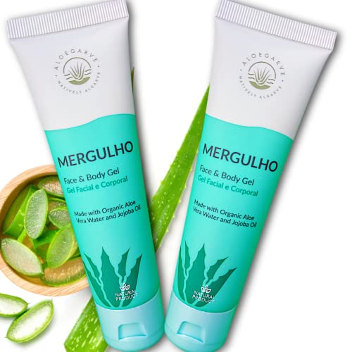 Aloegarve Gel de Aloe Vera Orgánico Altamente Concentrado (200x), con Aceite de Jojoba, Mergulho de agricultura propia de Aloegarve, Todo Tipo de Piel Tubo 50ml | Paquete de 2