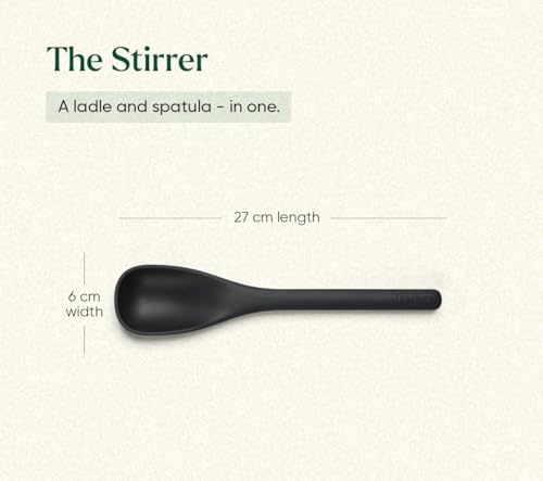 Image of Ember Cookware Silicone Kitchen Tool Set of 5 - Ladle, Brush, Flip, Stir & Scraper | Platinum Grade Food Safe | Heat Resistant Up to 230C | Seamless Unibody Design | Black