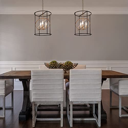 Modern Black and Gold Chandelier, 3-Light Slender Drum Pendant Lighting Fixture, Height Adjustable for Dining Room, Bedroom, Kitchen Island, Foyer, Entryway, 14”D x 18”H - Image 4