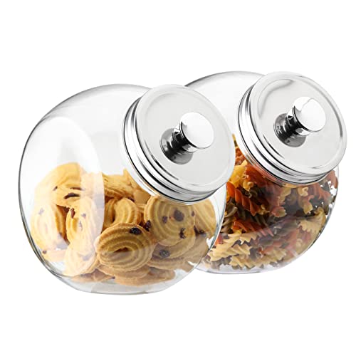 Hyperspace Glass Cookie Jars for Kitchen Counter Set of 2 Glass Penny Jar, Candy Jar with Metal Airtight Lid (75 Ounce)