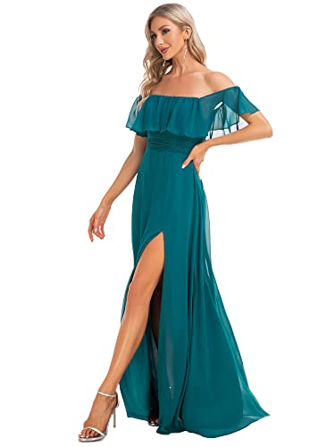 Image of Ever-Pretty Women's Summer Off The Shoulder Flowy Chiffon Formal Wedding Guest Dresses Maxi Side Split Beach Bridesmaid Dress