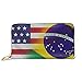 Drapeaux américains et brésiliens imprimés Portefeuilles en Cuir pour Femmes 'S' Sacs à Main pour Femmes 'S Sacs à Main avec Poignet Étuis pour Cartes et Porte-Billets en Cuir de Vachette