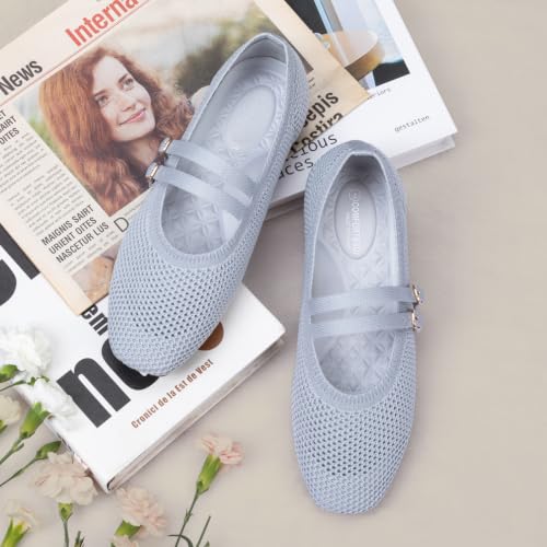 Image of Frank Mully Women's Flats Square Toe Mary Jane Shoes Ballet Flats with Strap Comfortable Slip On Knit Shoes Dressy Casual
