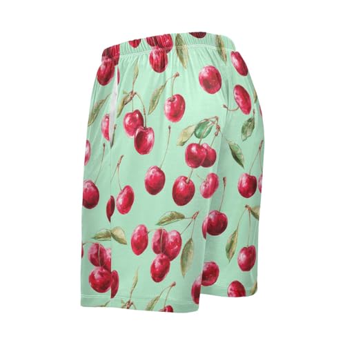 Mens Pajama Shorts Pink Cherries Turquoise Men's Pajama Bottoms Men Lounge Sleep Pants Casual with Drawstring Pockets M4