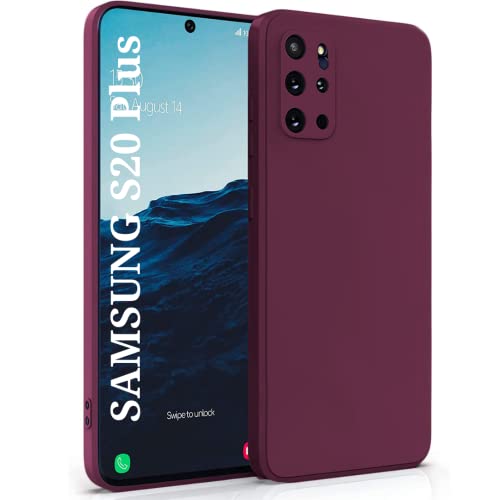 Image of DIZORO Liquid Silicone Case with Microfiber Coushioning Compatible for Samsung Galaxy S20 Plus Cover, Gel Rubber Full Body Protection - Wine Red
