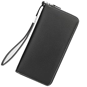 Lavemi Women’s RFID Blocking 100% Leather Large Capacity Zip Around Wallet Phone Holder Clutch Travel Purse Wristlet